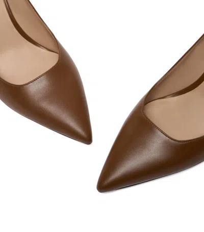 Stuart Weitzman Power Pointed Toe Stiletto Leather Pumps In Brown