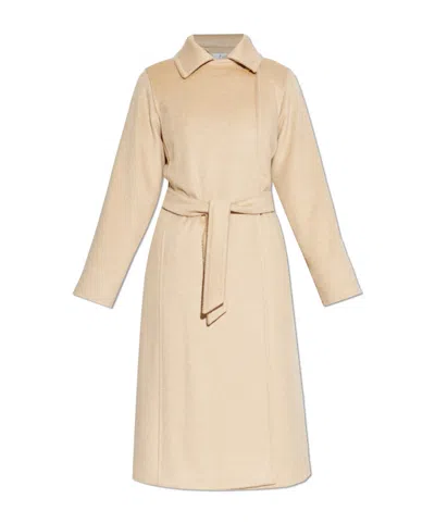 Max Mara Long-sleeve Belted Coat In Neutral