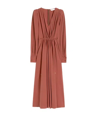 Max Mara Washed Silk Canvas Dress In Brown
