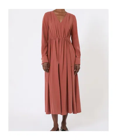 Max Mara Washed Silk Canvas Dress In Brown