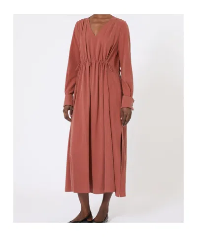 Max Mara Washed Silk Canvas Dress In Brown