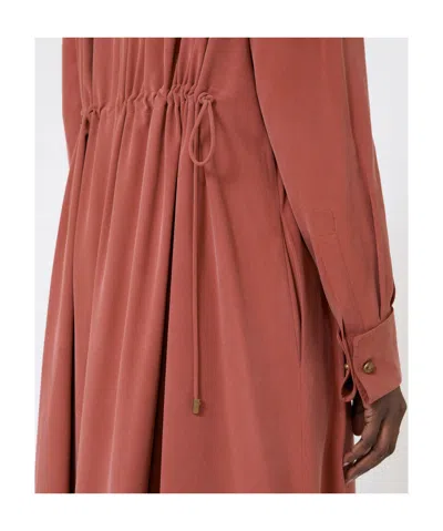 Max Mara Washed Silk Canvas Dress In Brown