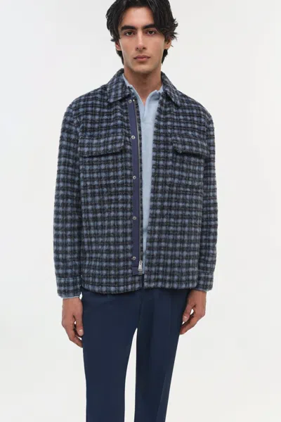 Simkhai Men's Caleb Brushed Plaid Shirt Jacket In Midnight Plaid In Blue