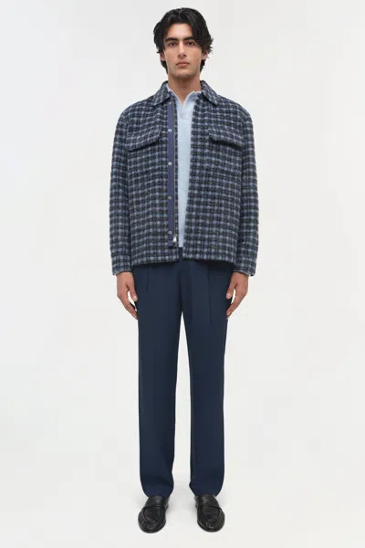 Simkhai Men's Caleb Brushed Plaid Shirt Jacket In Midnight Plaid In Blue