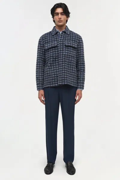 Simkhai Men's Caleb Brushed Plaid Shirt Jacket In Midnight Plaid In Blue