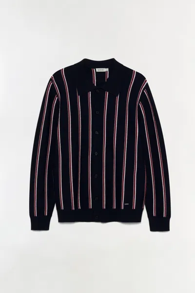 Simkhai Mens Midnight Multi Elio Stripe-pattern Wool Cardigan Xl