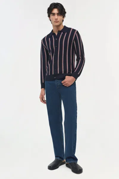 Simkhai Mens Midnight Multi Elio Stripe-pattern Wool Cardigan Xl