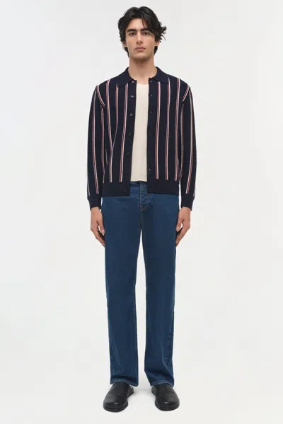 Simkhai Mens Midnight Multi Elio Stripe-pattern Wool Cardigan Xl