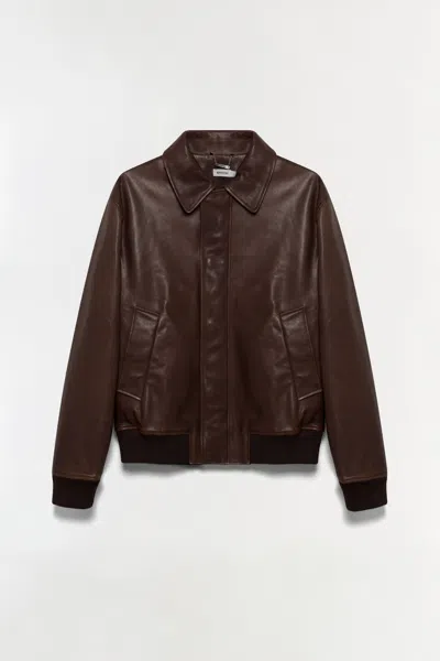 Simkhai Men's Bauer Leather Jacket In Sepia In Brown