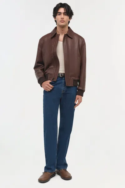 Simkhai Men's Bauer Leather Jacket In Sepia In Brown