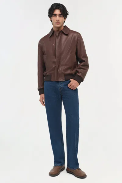 Simkhai Men's Bauer Leather Jacket In Sepia In Brown