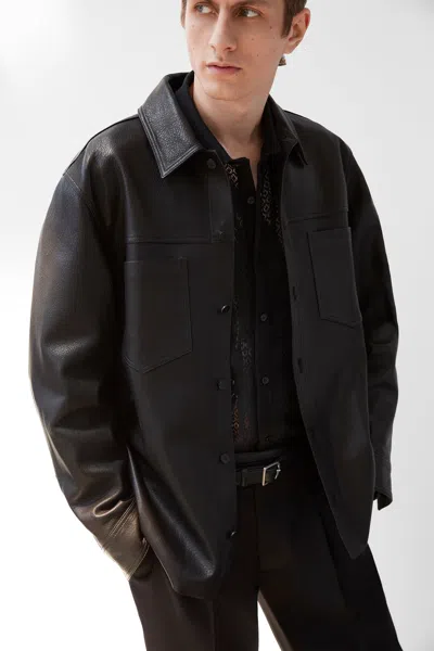 Simkhai Men's Gibson Leather Shirt Jacket In Black
