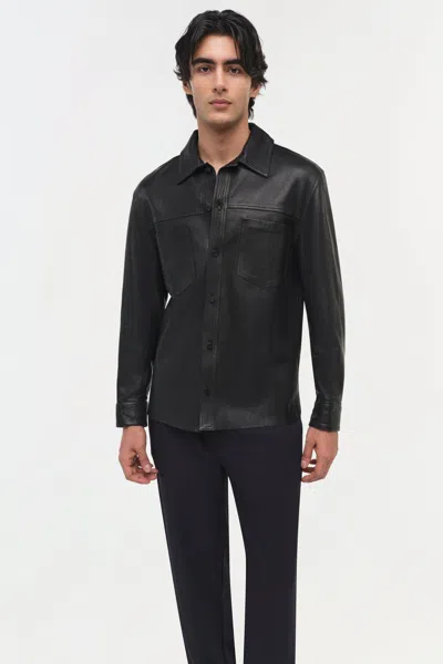 Simkhai Men's Gibson Leather Shirt Jacket In Black