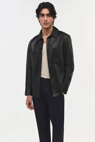 Simkhai Men's Gibson Leather Shirt Jacket In Black