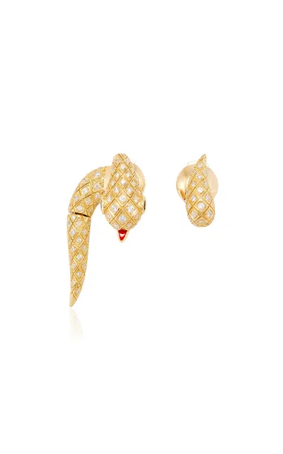 Yvonne Léon Python 9kt Gold Earrings With Diamonds And Spinels In Gold