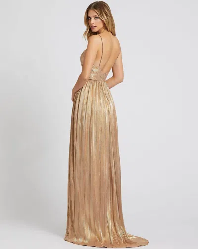 Mac Duggal 26275 Long Formal Metallic Prom Dress In Gold