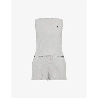 Polo Ralph Lauren Womens Heather Grey Pointelle Tank And Boxer Short Cotton-jersey Pyjama Set Xs In Gray