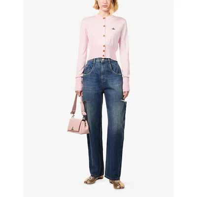 Vivienne Westwood Mens Pink Bea Cropped Wool And Silk Cardigan In Pink