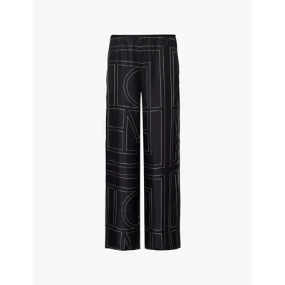 Totême Toteme Women Silk Trousers With Monogram Logo Embroidery In Multi