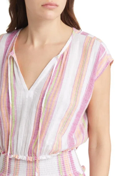 Rails Ashlyn Stripe Smocked Waist Linen Blend Dress In Red