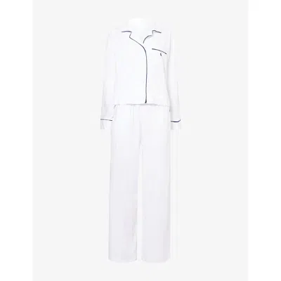 Polo Ralph Lauren Womens White Cloud Contrast-trim Long-sleeve Cotton-jersey Pyjama Set Xxl In White