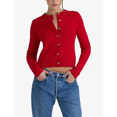 House Of Cb Womens Red Round-neck Cashmere And Merino Wool-blend Cardigan In Red