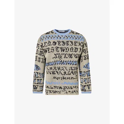 Vivienne Westwood Mens Blue Tapestry Lili Graphic-pattern Knit Jumper In Multi