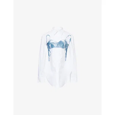 Jean Paul Gaultier Womens White Blue Grey Scanned Bra Stretch-cotton Shirt In White
