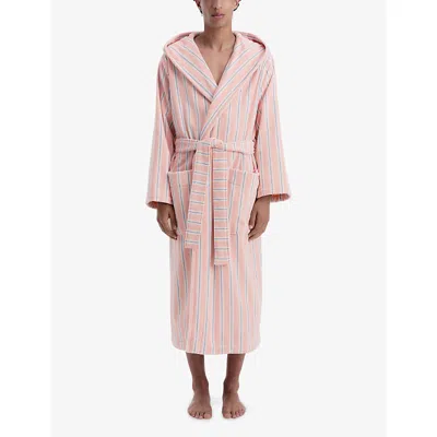 Tekla Womens Candy Stripes Striped Hooded Cotton Robe In Animal Print