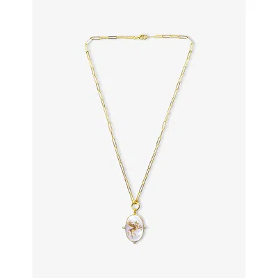 La Maison Couture Womens Blue Ece London The Pegasus Ii 22ct Yellow Gold Vermeil Mother Of Pearl And Zircon Necklac In Gold