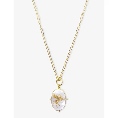La Maison Couture Womens Blue Ece London The Pegasus Ii 22ct Yellow Gold Vermeil Mother Of Pearl And Zircon Necklac In Gold