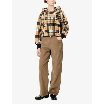 Burberry Womens Sand Ip Check Fiona Hooded Wool-blend Jacket In Multi