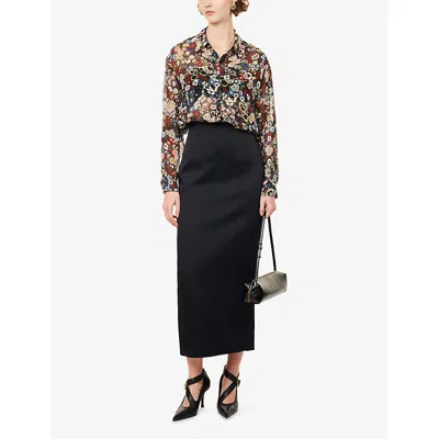 Khaite Womens Black Loxley Woven Pencil Midi Skirt In Black