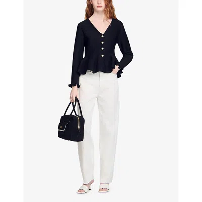 Sandro Womens Black Peplum Button-down Knitted Cardigan In Black