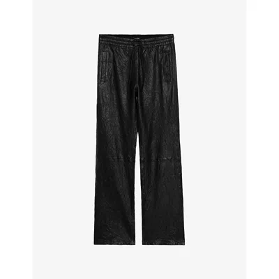 Zadig & Voltaire Womens Black Elasticated-waist Straight-leg Leather Trousers In Black