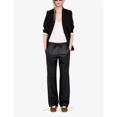 Zadig & Voltaire Womens Black Elasticated-waist Straight-leg Leather Trousers In Black