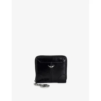 Zadig & Voltaire Womens Noir Sunny Mini Vintage-effect Leather Wallet In Black