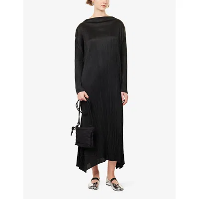 Issey Miyake Womens Black Ole Long-sleeve Knit Midi Dress In Black
