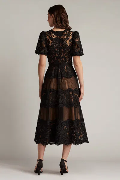 Tadashi Shoji Belline Embroidered Chiffon Midi Dress In Black