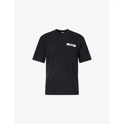 Jacquemus Minimalist Black Short-sleeve Cotton T-shirt With Patch Detail In Black