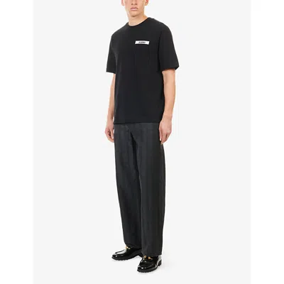 Jacquemus Minimalist Black Short-sleeve Cotton T-shirt With Patch Detail In Black