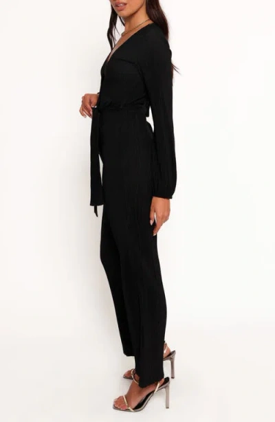 Petal And Pup Petal & Pup Solange Long Sleeve Plissé Jumpsuit In Black