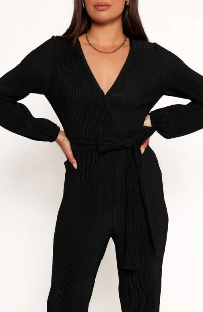 Petal And Pup Petal & Pup Solange Long Sleeve Plissé Jumpsuit In Black