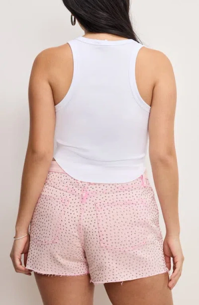 Good American Lightweight Crop Stretch Cotton Rib Racer Tank In White