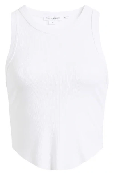 Good American Lightweight Crop Stretch Cotton Rib Racer Tank In White