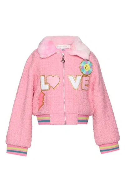 Baby Sara Kids' Love Patch Jacket In Pink