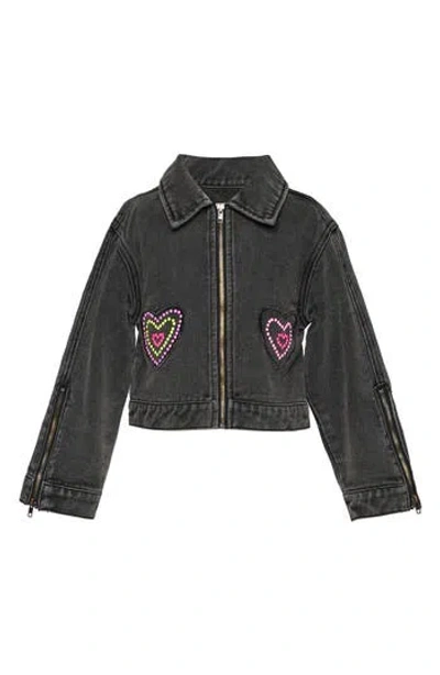 Baby Sara Kids' Embellished Denim Jacket In Black