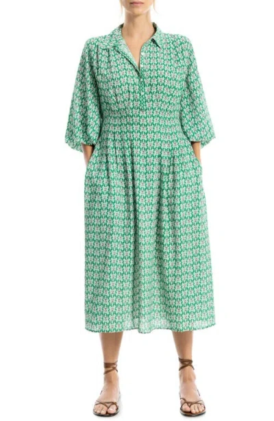 Max Studio Balloon Sleeve Midi Shirtdress In Multi