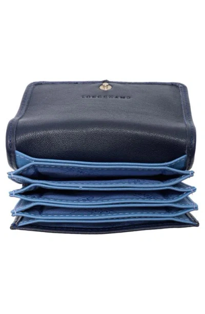 Longchamp Le Pliage Leather Flap Card Case In Blue