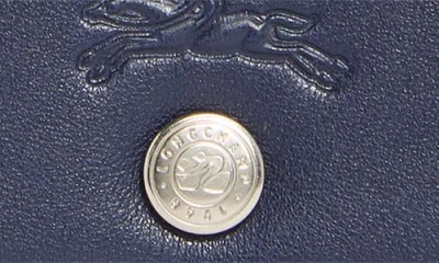 Longchamp Le Pliage Leather Flap Card Case In Blue
